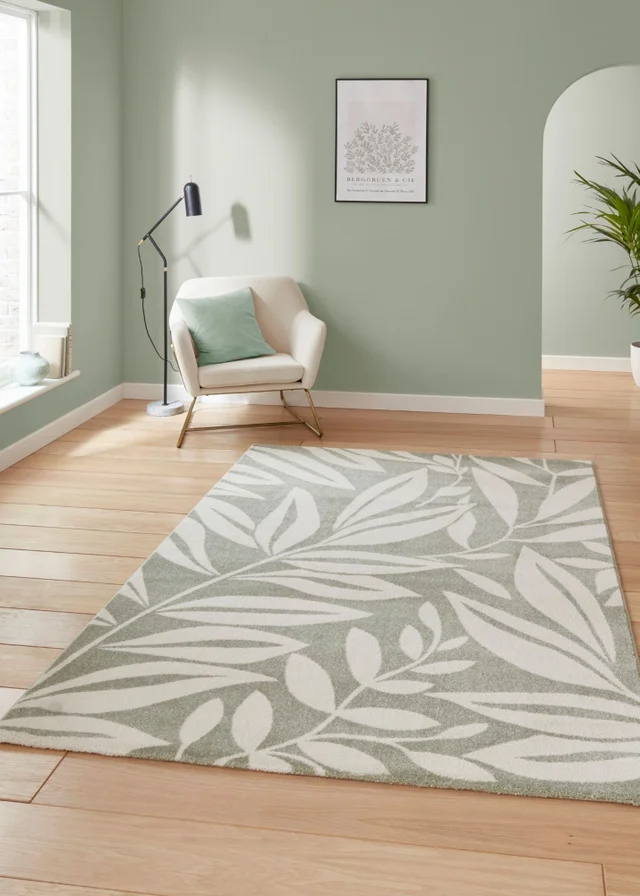 Catherine Lansfield Sorrel Leaves Sage Green Rug 160 x 230cm