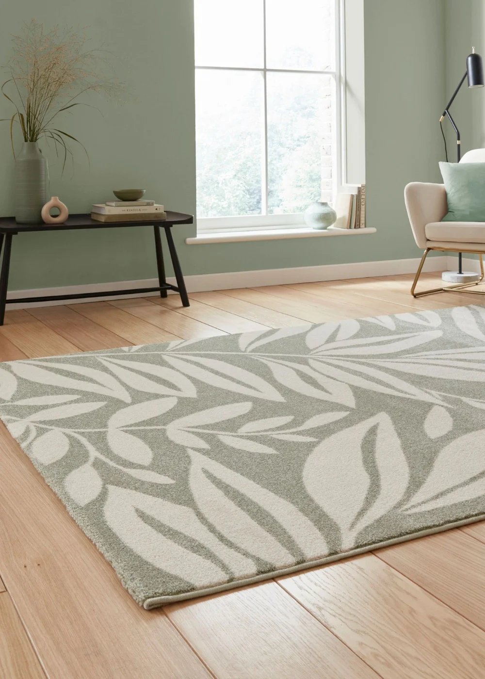 Catherine Lansfield Sorrel Leaves Sage Green Rug 160 x 230cm - 120 x 170 Image 2