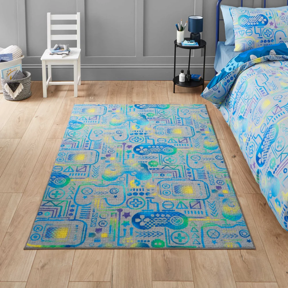 Catherine Lansfield Gamer Grey Washable Rug 120 x 170cm - 80 x 150 Image 1