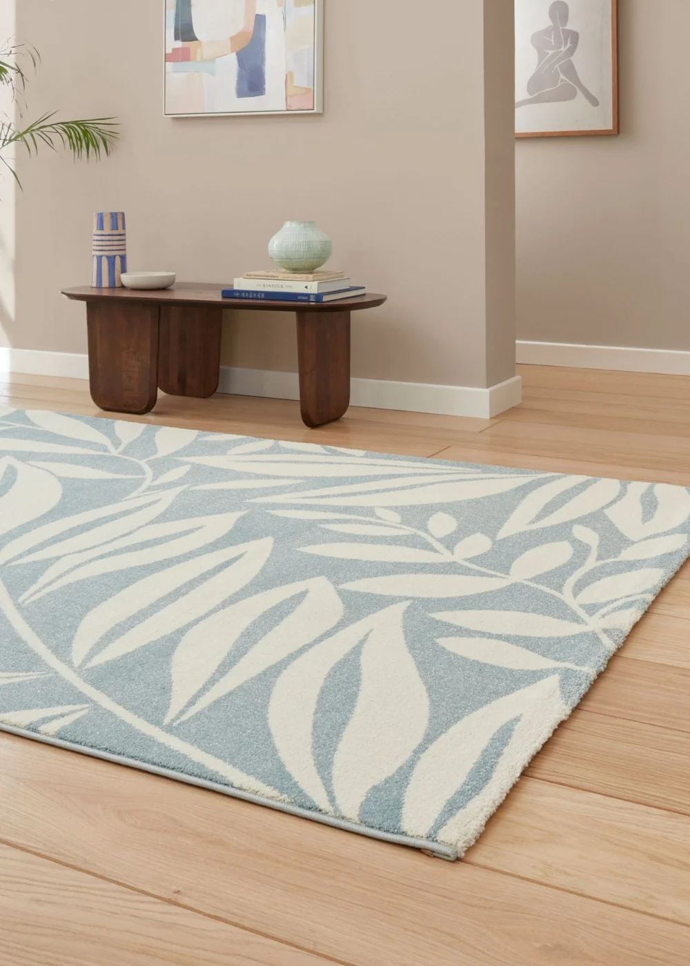 Catherine Lansfield Sorrel Leaves Blue Rug 80 x 150cm - 120 x 170 Image 2