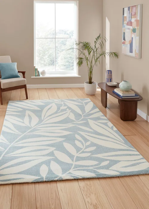 Catherine Lansfield Sorrel Leaves Blue Rug 80 x 150cm - 120 x 170 Image 1