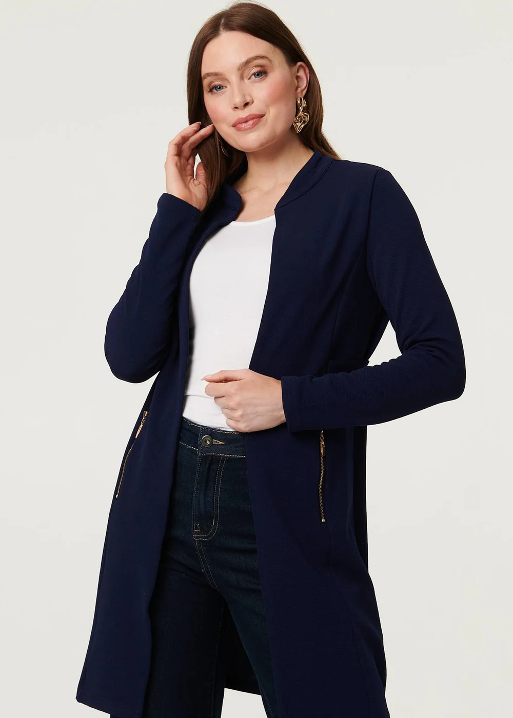 Izabel London Navy Open Front Longline Coatigan - 10 Image 1