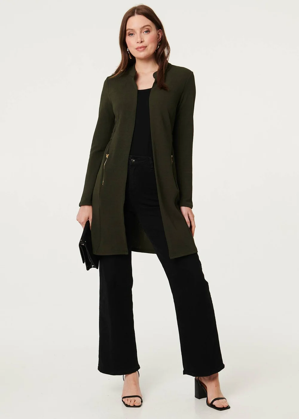 Izabel London Khaki Open Front Longline Coatigan - 18 Image 4