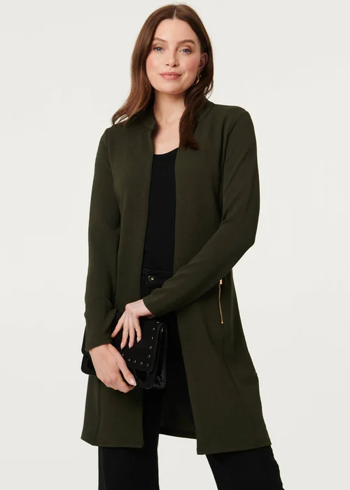 Izabel London Khaki Open Front Longline Coatigan - 18 Image 1