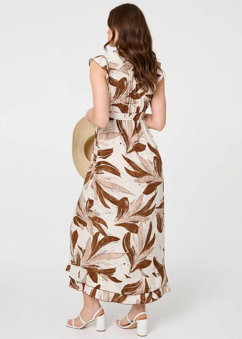Izabel London Brown Leaf Print Layered Tie Waist Maxi Dress - 12 Image 2