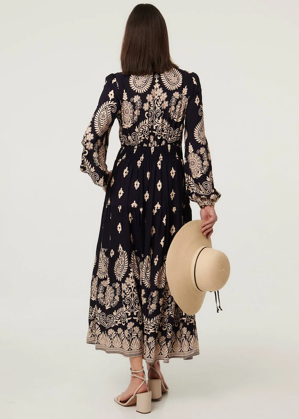 Izabel London Navy Paisley Print Long Sleeve Midi Dress - 10 Image 2