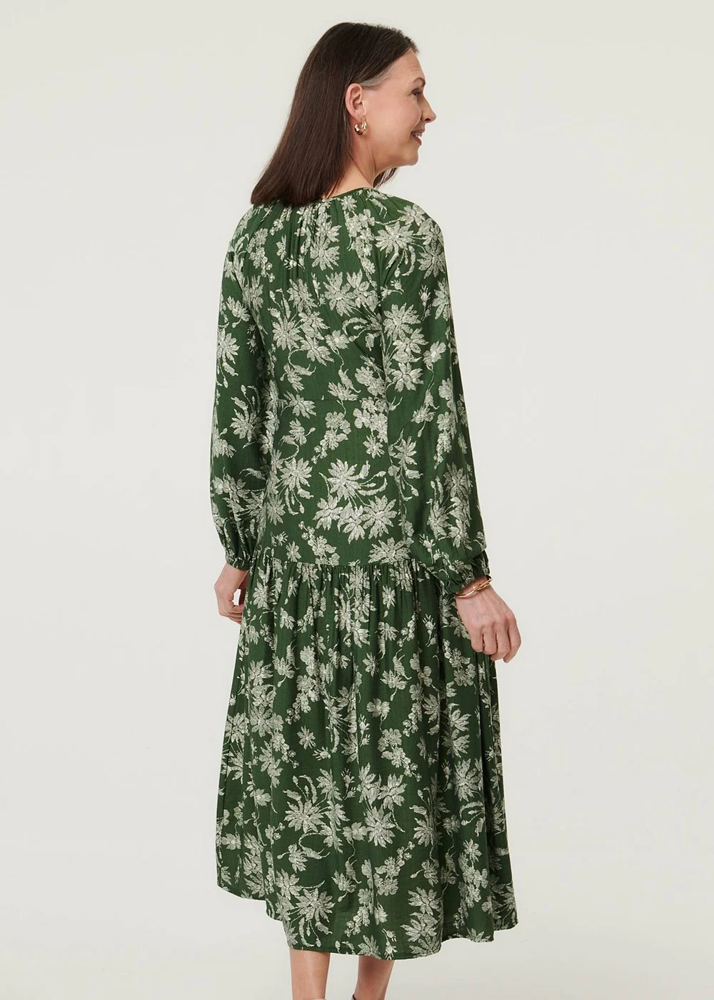 Izabel London Green Floral Long Sleeve Tie Neck Maxi Dress - 14 Image 5