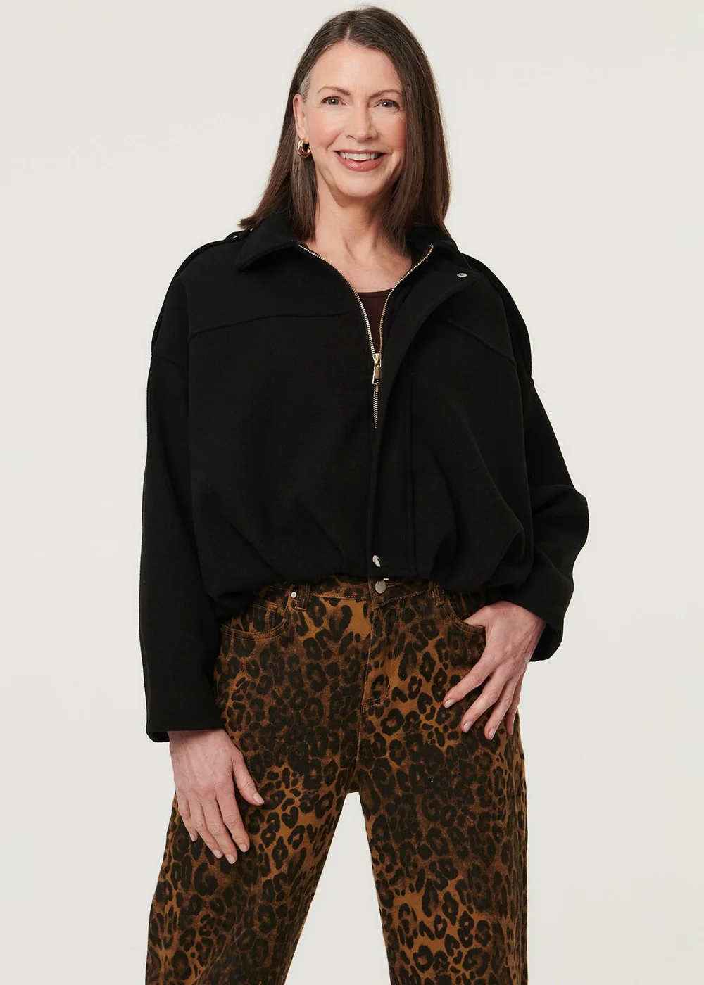 Izabel London Black Faux Suede Ruched Relaxed Bomber Jacket - 8 Image 1