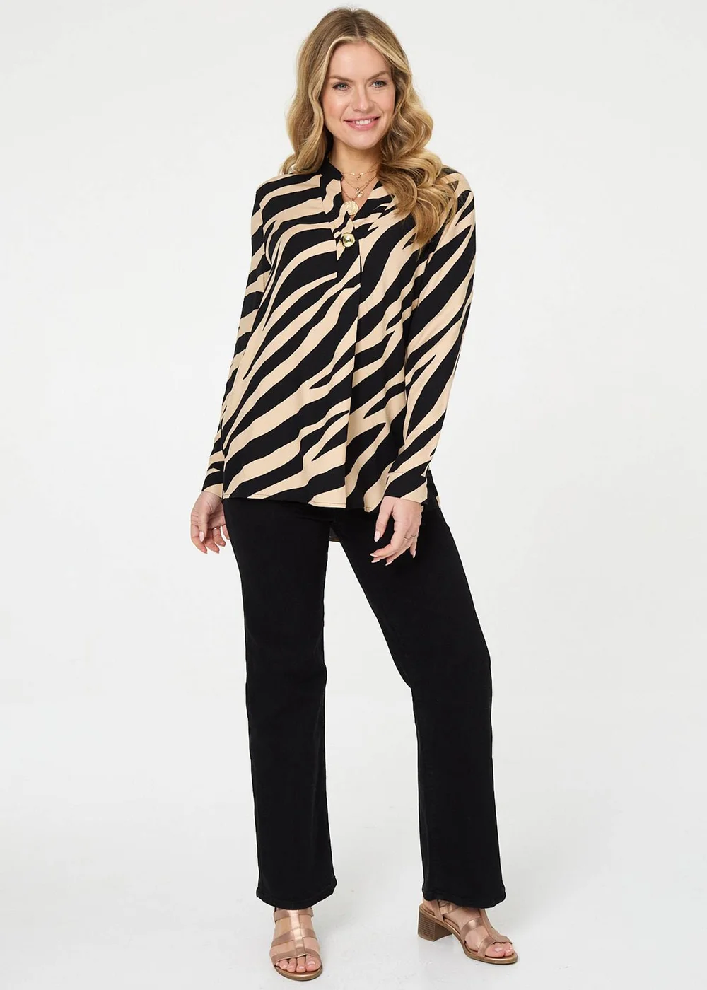 Izabel London Black Zebra Print Long Sleeve Slim Blouse - 8 Image 4