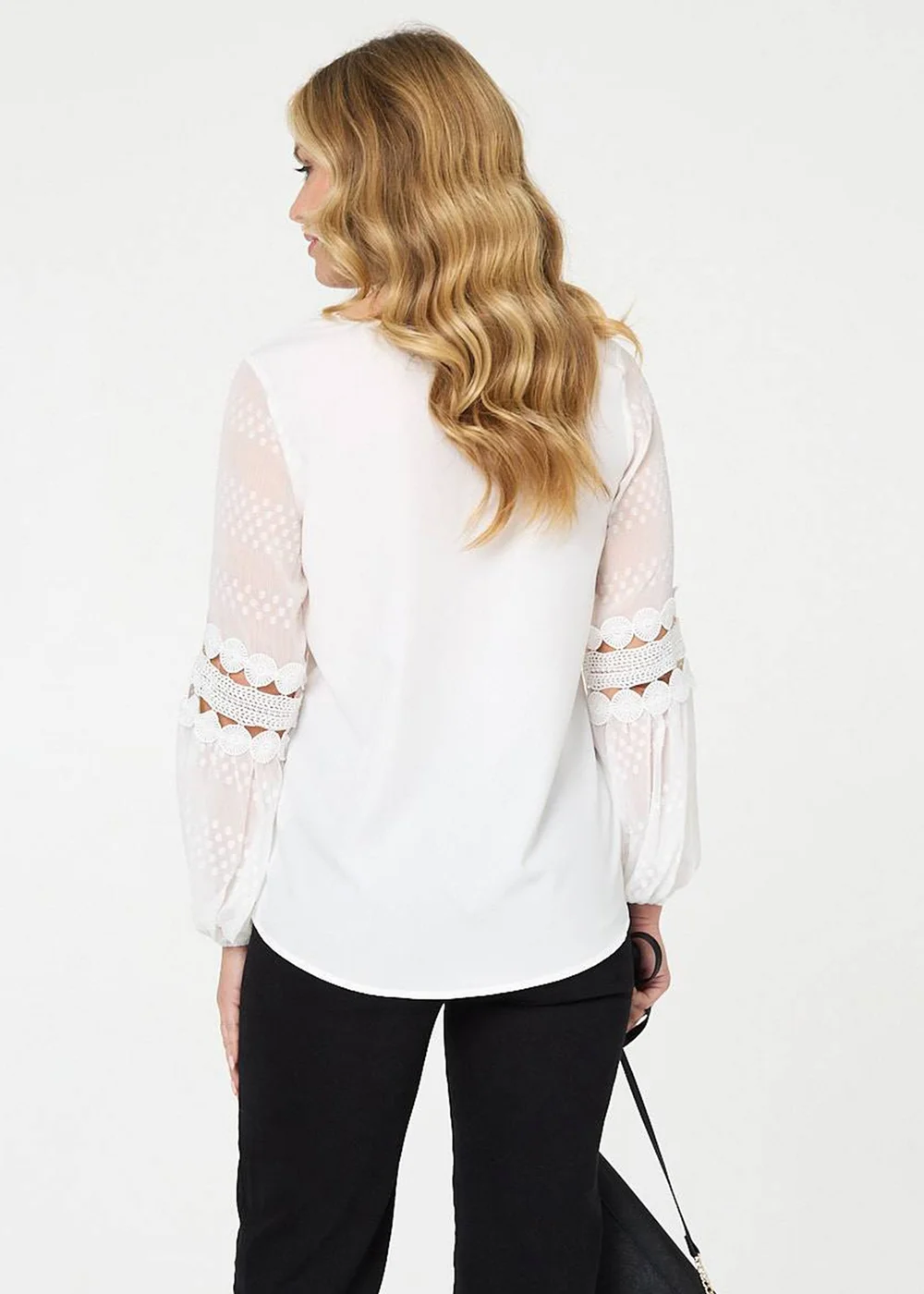 Izabel London Ivory Relaxed Lace Trim Balloon Sleeve Blouse - 10 Image 2