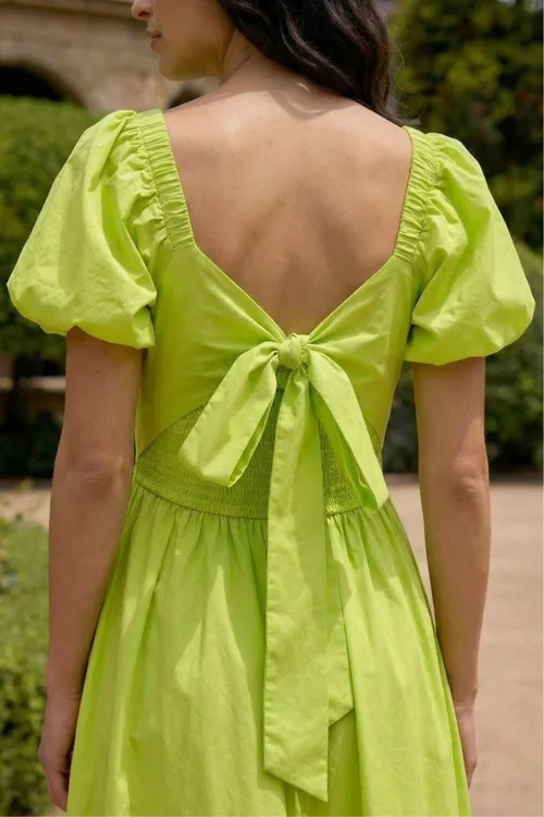 Dusk Lime Pleated Puff Midi Dress - 18 Image 4
