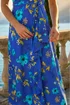 Roman Royal Blue Floral Print Bardot Ruffle Stretch Dress - 12 Image 4