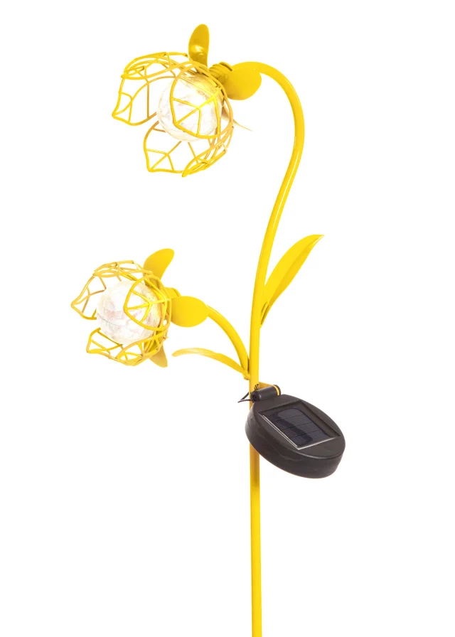 Premier Decorations Yellow Solar Metal Double Hellebore Garden Stake Light 62cm