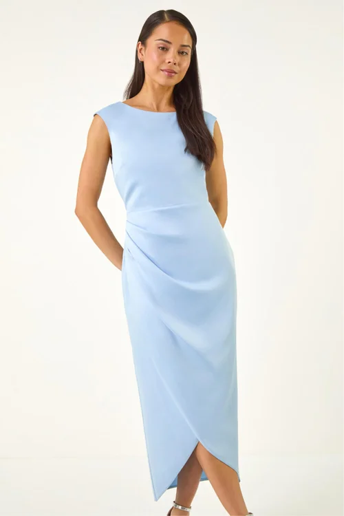 Roman Blue Petite Draped Midi Dress - 10 Image 2