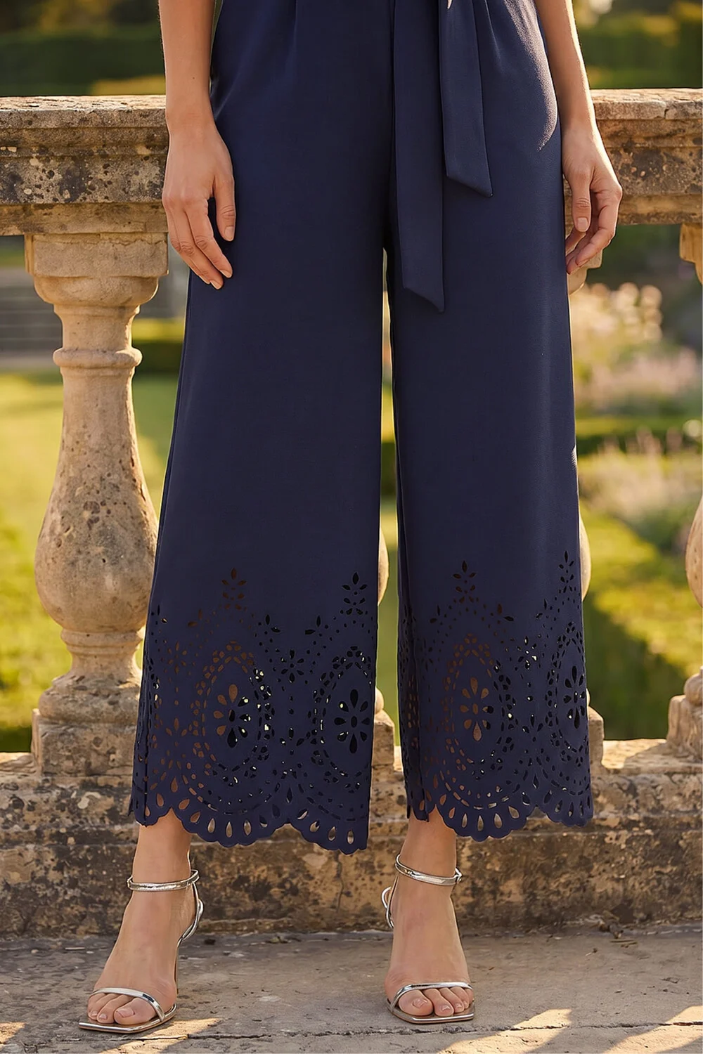 Roman Navy Laser Cut Hem Wrap Front Jumpsuit - 10 Image 4