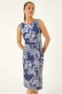 Roman Navy Petite Floral Side Tie Midi Dress - 14 Image 1