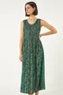 Roman Teal Paisely Leaf Print Shirred Midi Dress - 12 Image 2