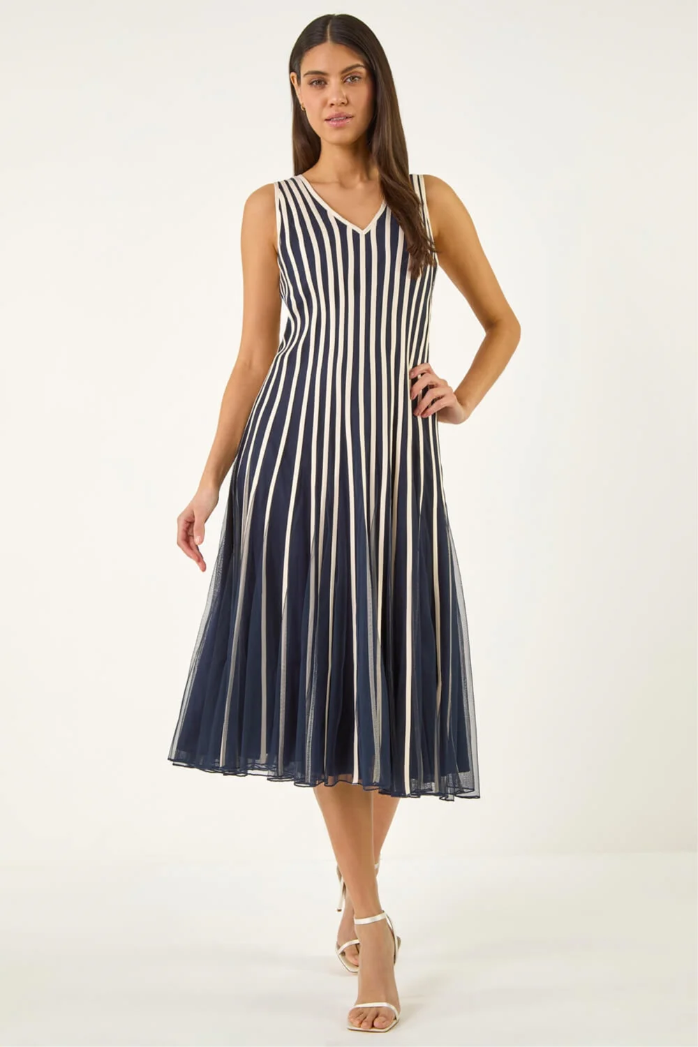 Roman Navy Ribbon Mesh Midi Dress - 20 Image 2