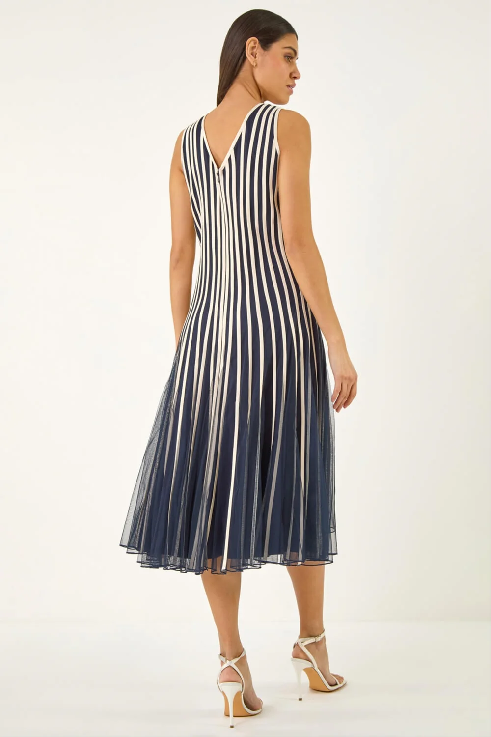 Roman Navy Ribbon Mesh Midi Dress - 20 Image 3