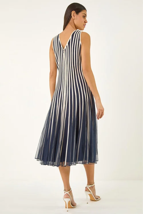 Roman Navy Ribbon Mesh Midi Dress - 20 Image 3