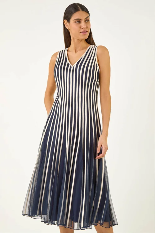 Roman Navy Ribbon Mesh Midi Dress - 20 Image 1