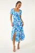 Roman Blue Petite Floral Button Front Midi Dress - 14 Image 1