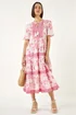Roman Pink Floral Print Tiered Midi Dress - 16 Image 2