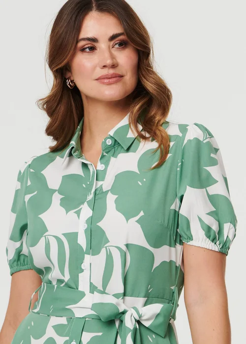 Izabel London Sage Abstract Floral Tie Waist Midi Dress - 16 Image 3