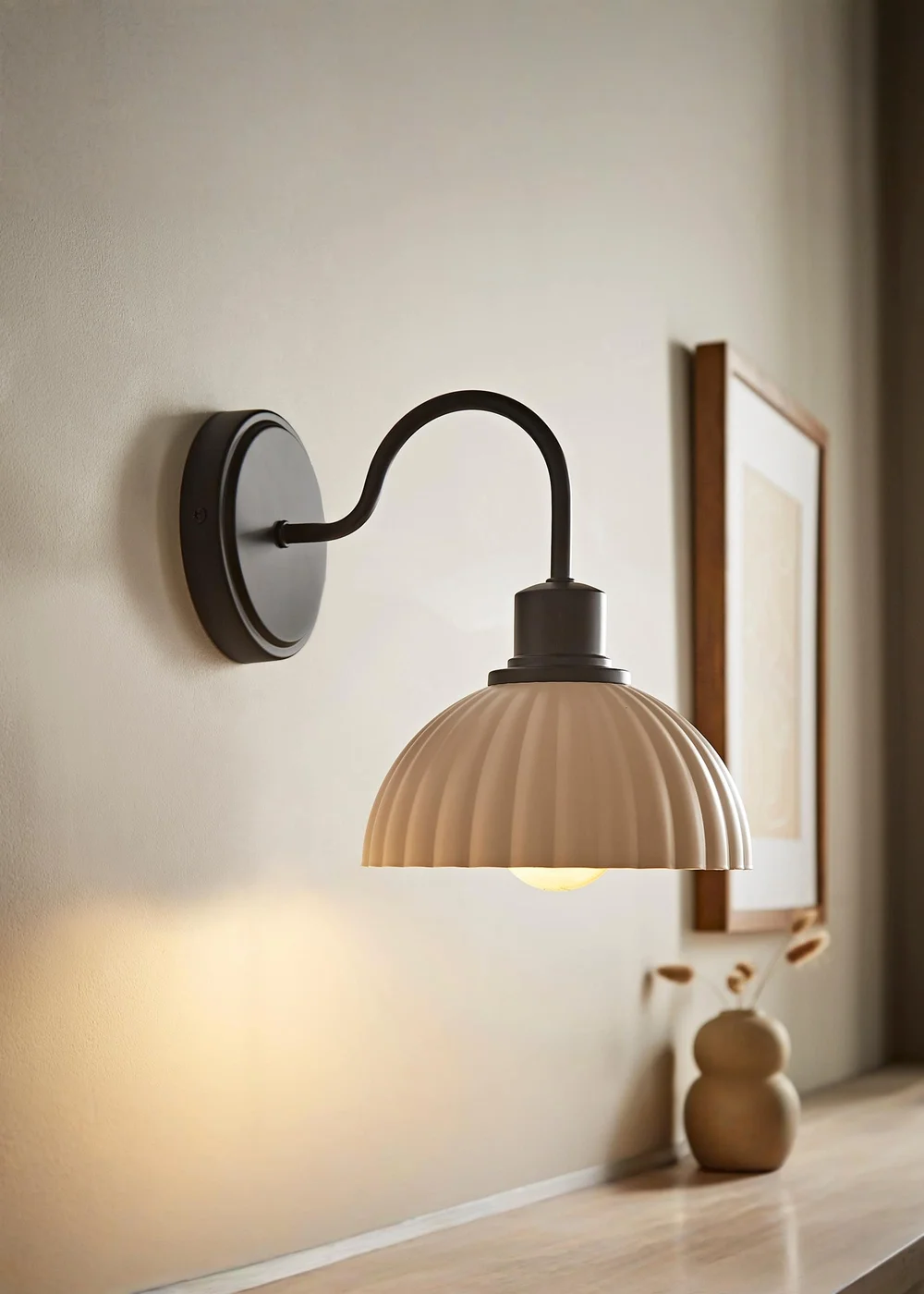 ValueLights Bourton Matte Black Ribbed Dome Wall Light - One Size Image 1