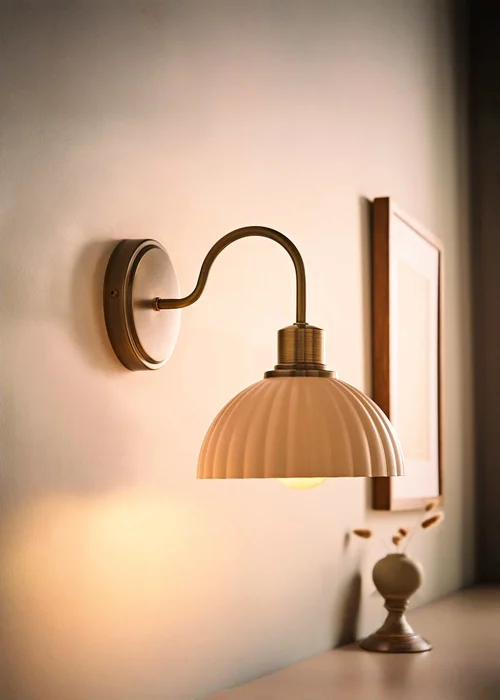 ValueLights Bourton Antique Gold Ribbed Dome Wall Light - One Size Image 2