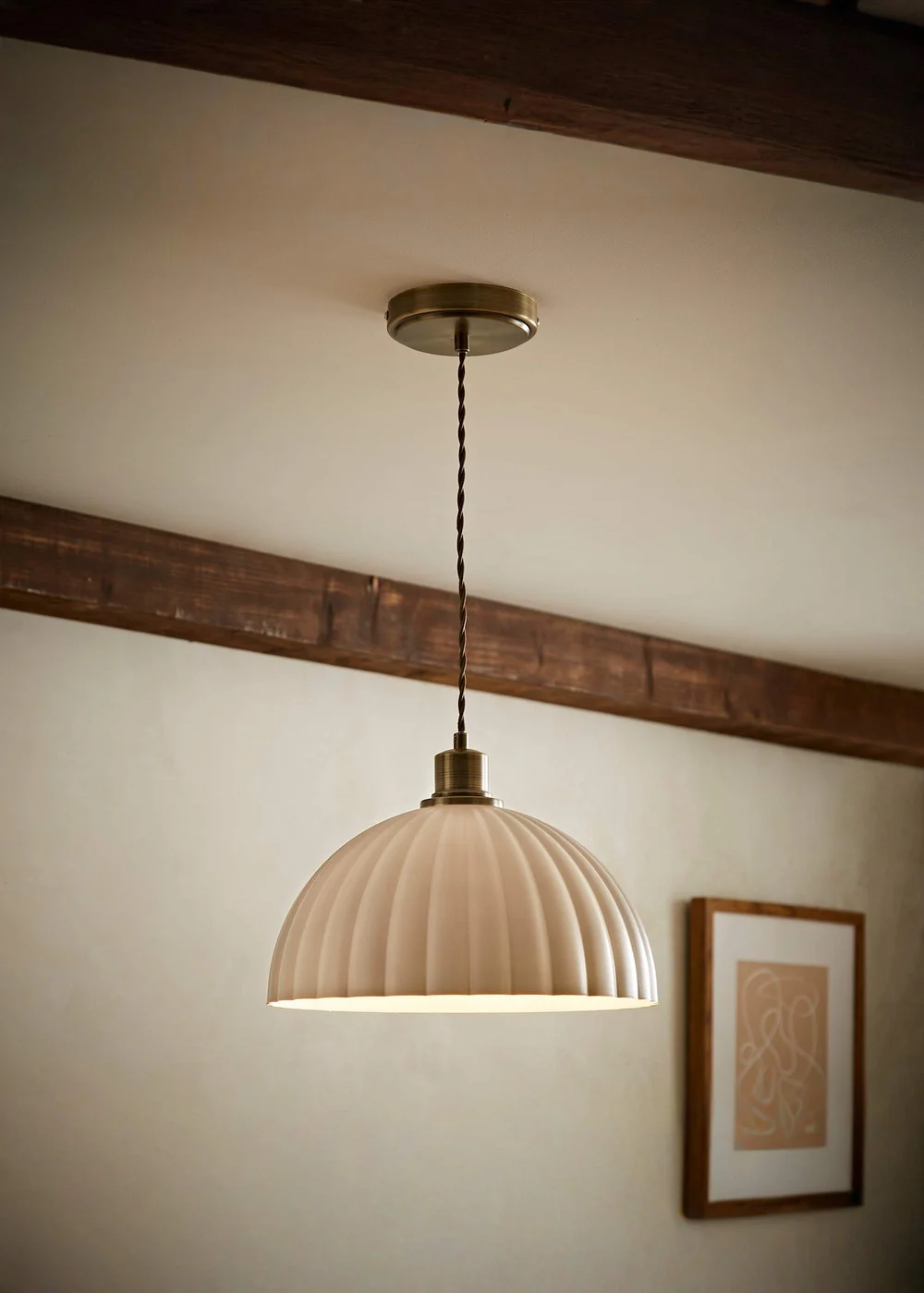 ValueLights Bourton Brushed Gold Ribbed Dome Ceiling Light - One Size Image 1