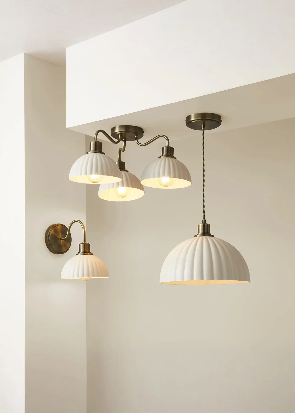 ValueLights Bourton Brushed Gold Ribbed Dome Ceiling Light - One Size Image 4