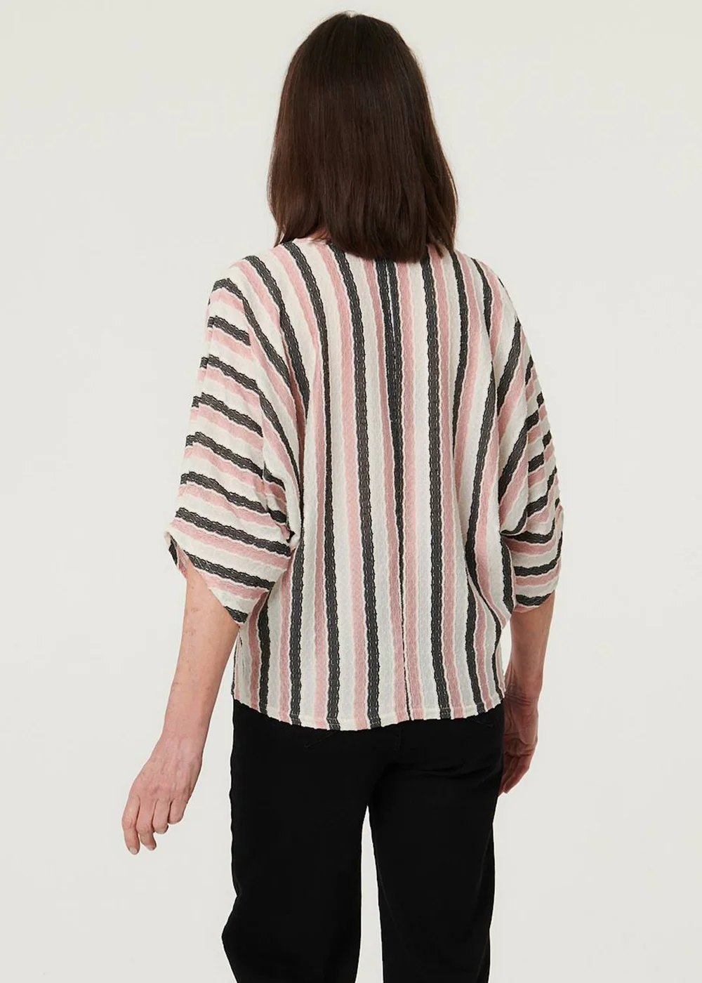 Izabel London Pink Striped 3/4 Sleeve Relaxed Necklace Top - 8-10 Image 2