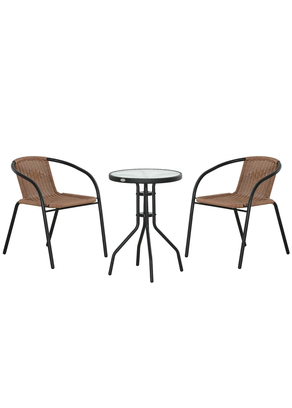 Outsunny Brown 3 Pieces Garden Furniture Set with 2 Stackable Chairs - One Size Image 2