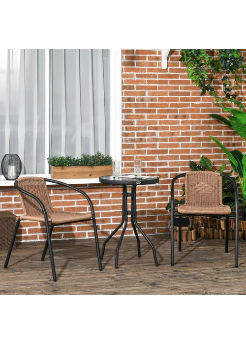 Outsunny Brown 3 Pieces Garden Furniture Set with 2 Stackable Chairs - One Size Image 1