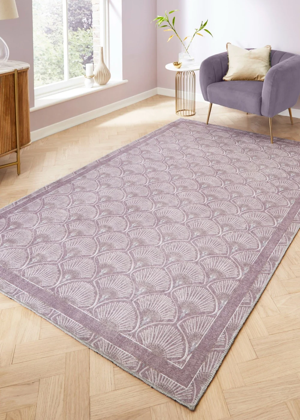 Catherine Lansfield Deco Peacock Lilac Washable Rug 76 x 150cm - 61 x 170 Image 1