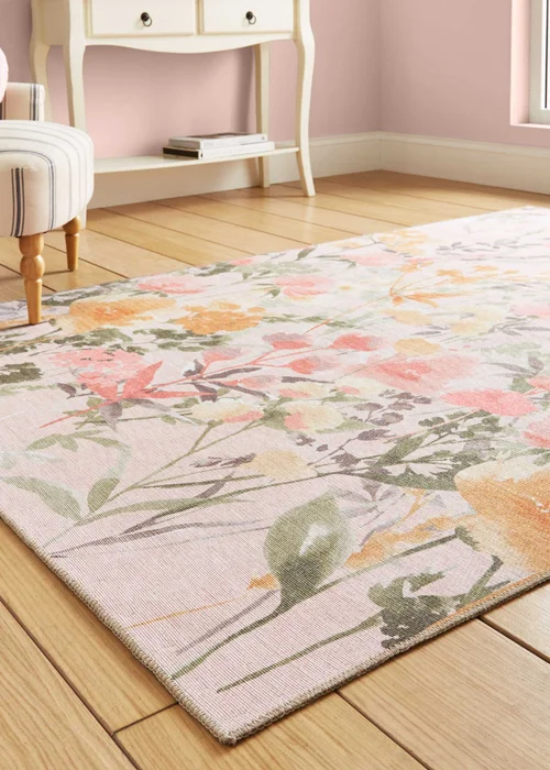 Catherine Lansfield Country Floral Pink Washable Rug 152 x 230cm - 76 x 230 Image 2