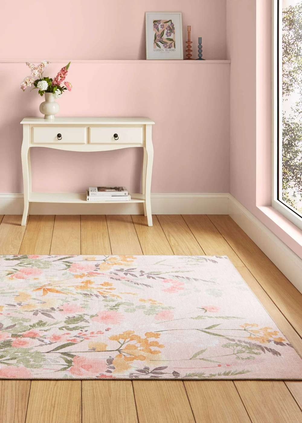Catherine Lansfield Country Floral Pink Washable Rug 152 x 230cm - 76 x 230 Image 1