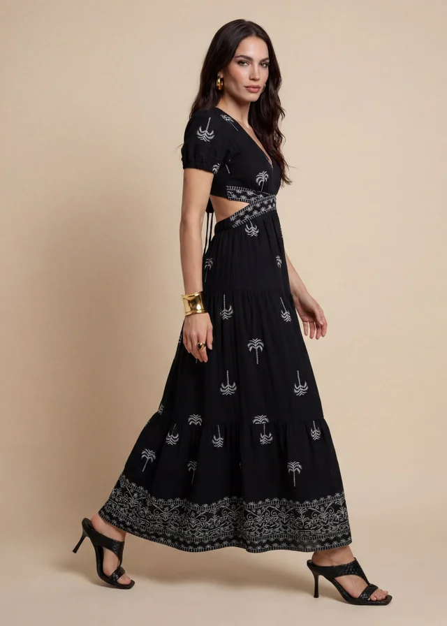 Urban Bliss Black Open Back Tiered Maxi Dress