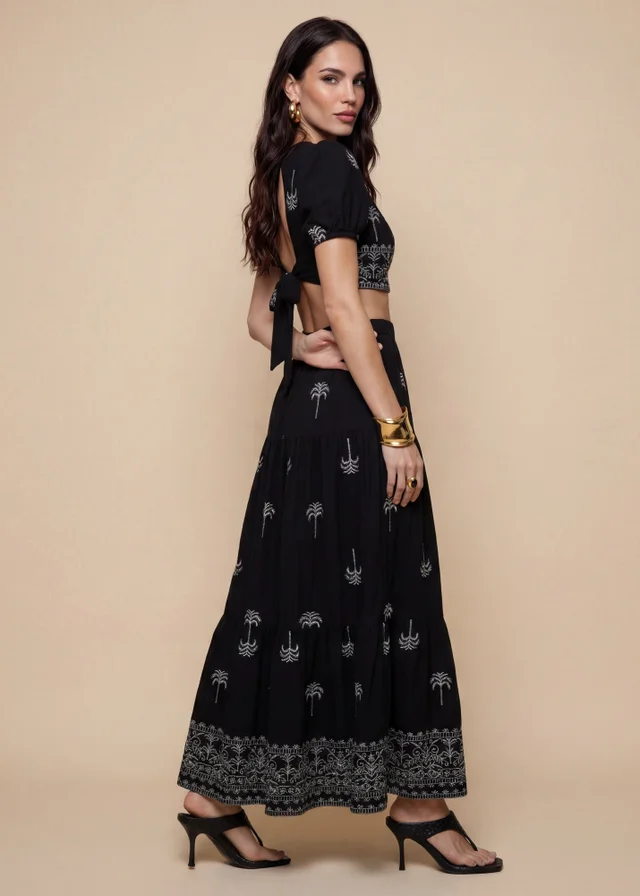 Urban Bliss Black Open Back Tiered Maxi Dress