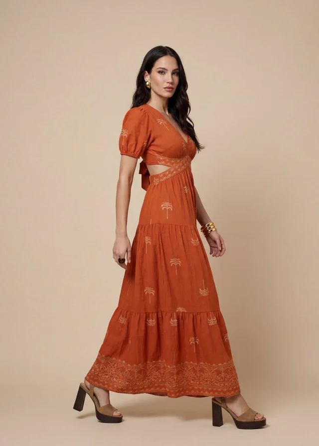 Urban Bliss Rust Open Back Tiered Maxi Dress