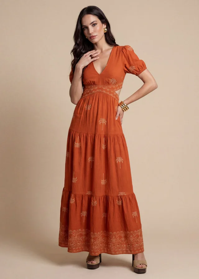 Urban Bliss Rust Open Back Tiered Maxi Dress