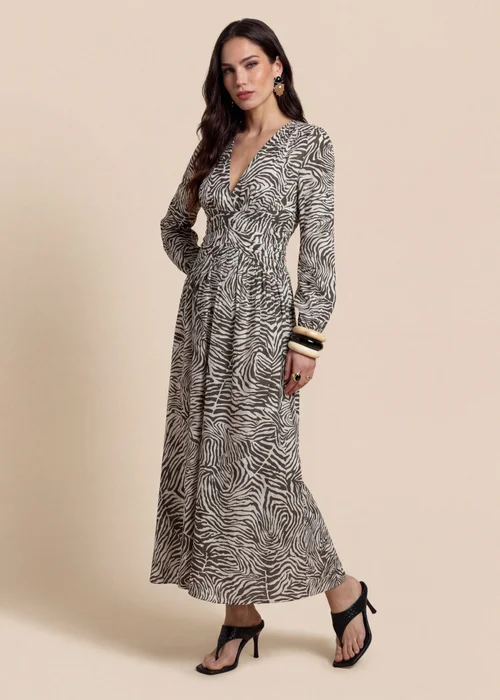Urban Bliss Zebra Long Sleeve Metallic Dress Khaki - 14 Image 3