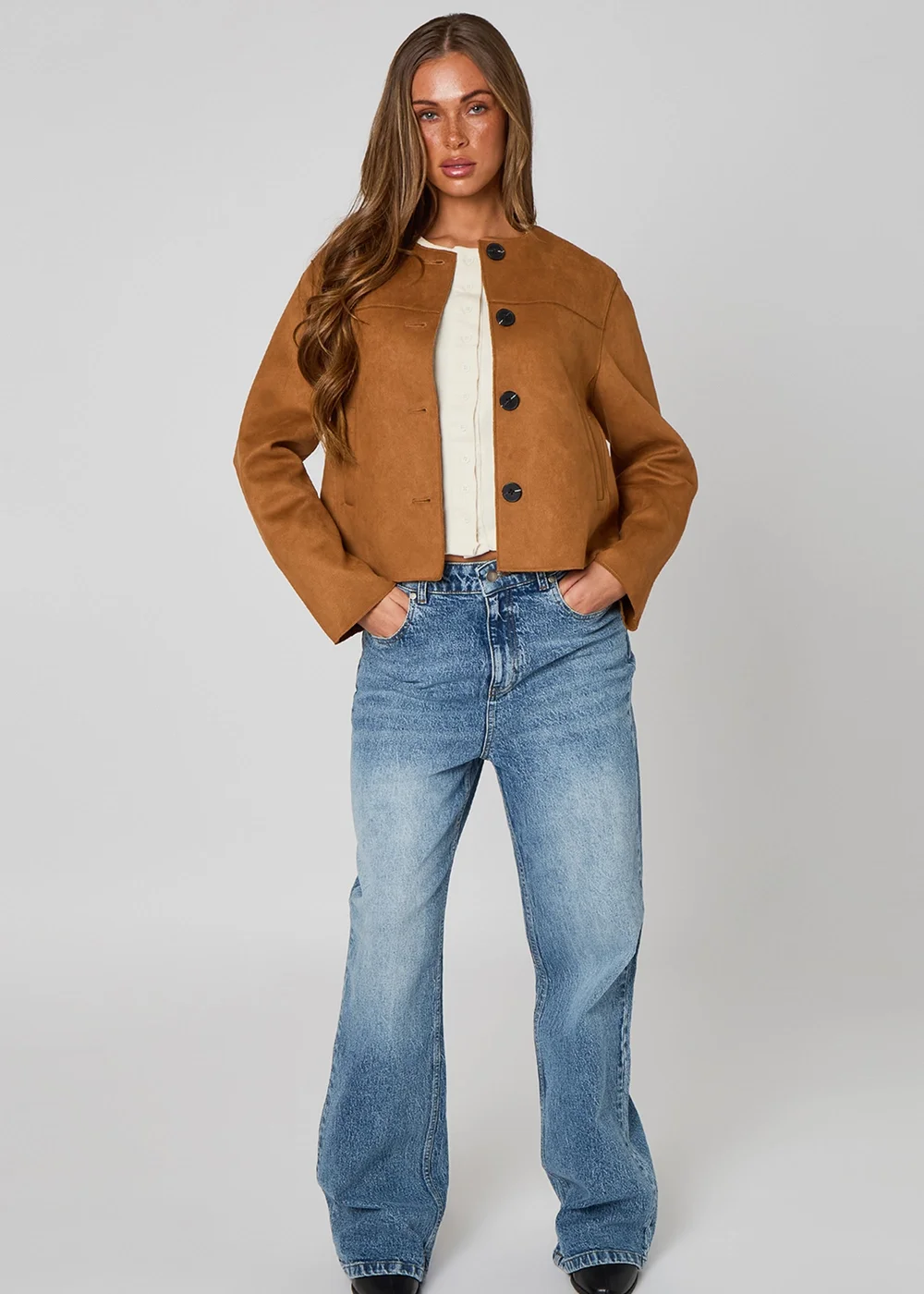 Urban Bliss Tan Faux Suede Cropped Jacket - 14 Image 2