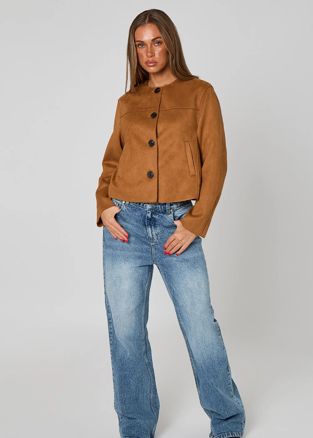 Urban Bliss Tan Faux Suede Cropped Jacket - 14 Image 3