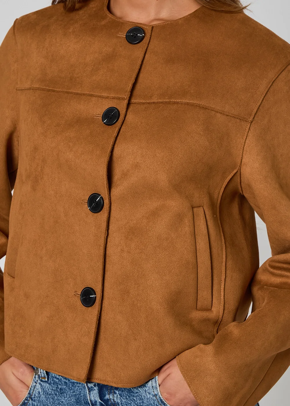 Urban Bliss Tan Faux Suede Cropped Jacket - 14 Image 4