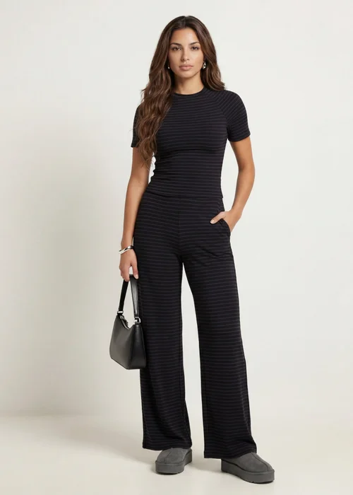 Urban Bliss Charcoal Striped Jersey Top - 10 Image 1
