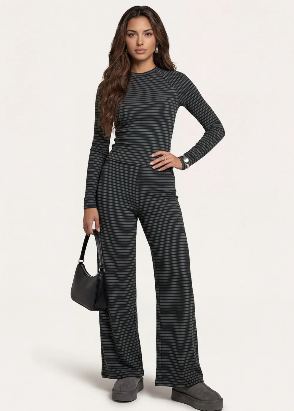 Urban Bliss Cream Striped Wide Leg Trouser - 18 Image 1