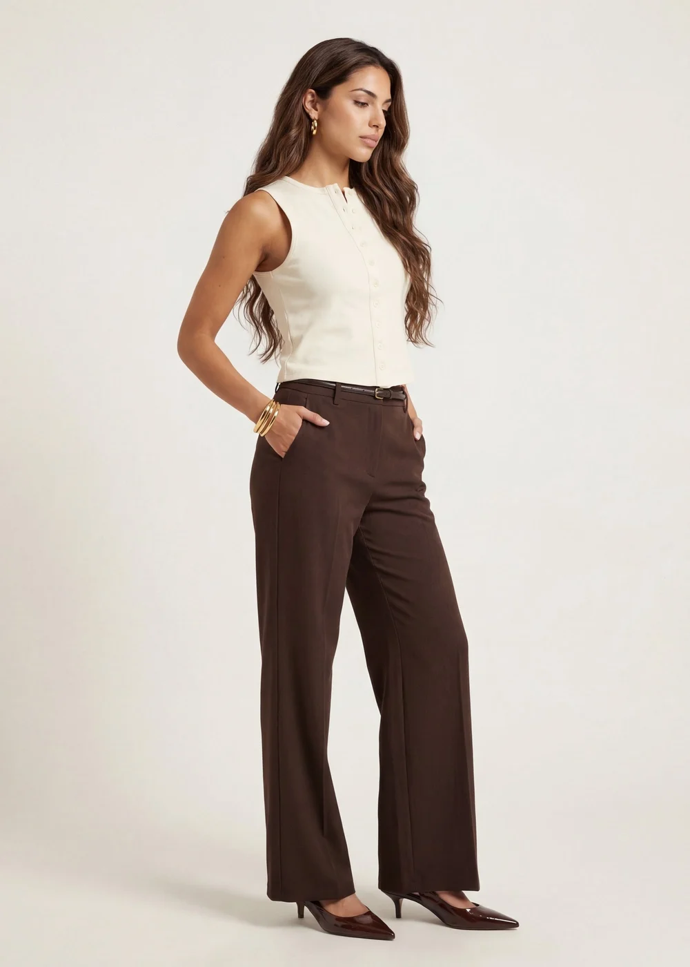 Urban Bliss Chocolate Belted Wide Leg Trousers - 14 Image 2