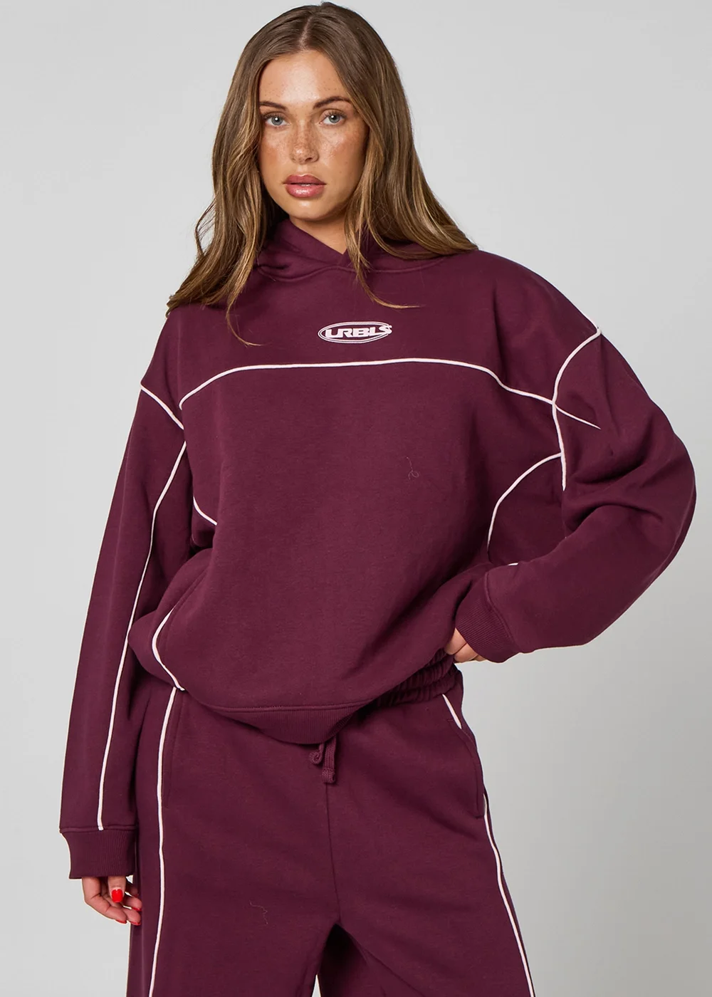 Urban Bliss Piped Hoodie Burgundy - 12 Image 1
